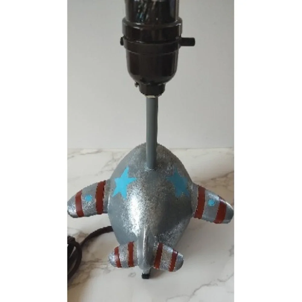 Nursery boys room lamp airplane pilot Air Force motif silver blue red works 408